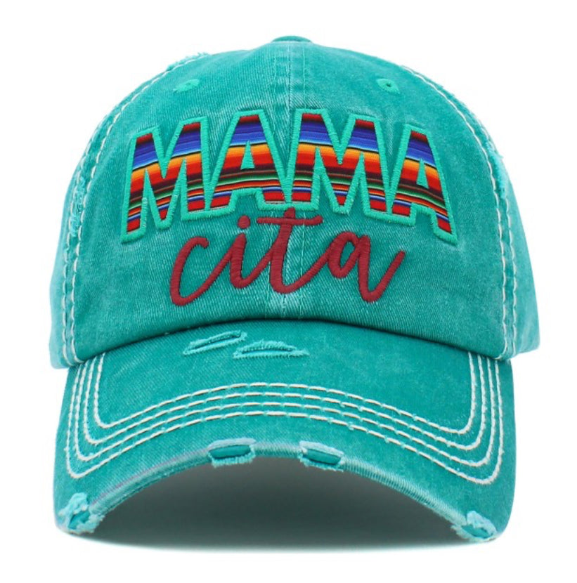 "Mamacita" Vintage Distressed Embroidered Baseball Cap.