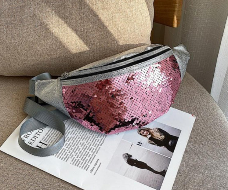 Sequin & Faux Leather Fanny Pack