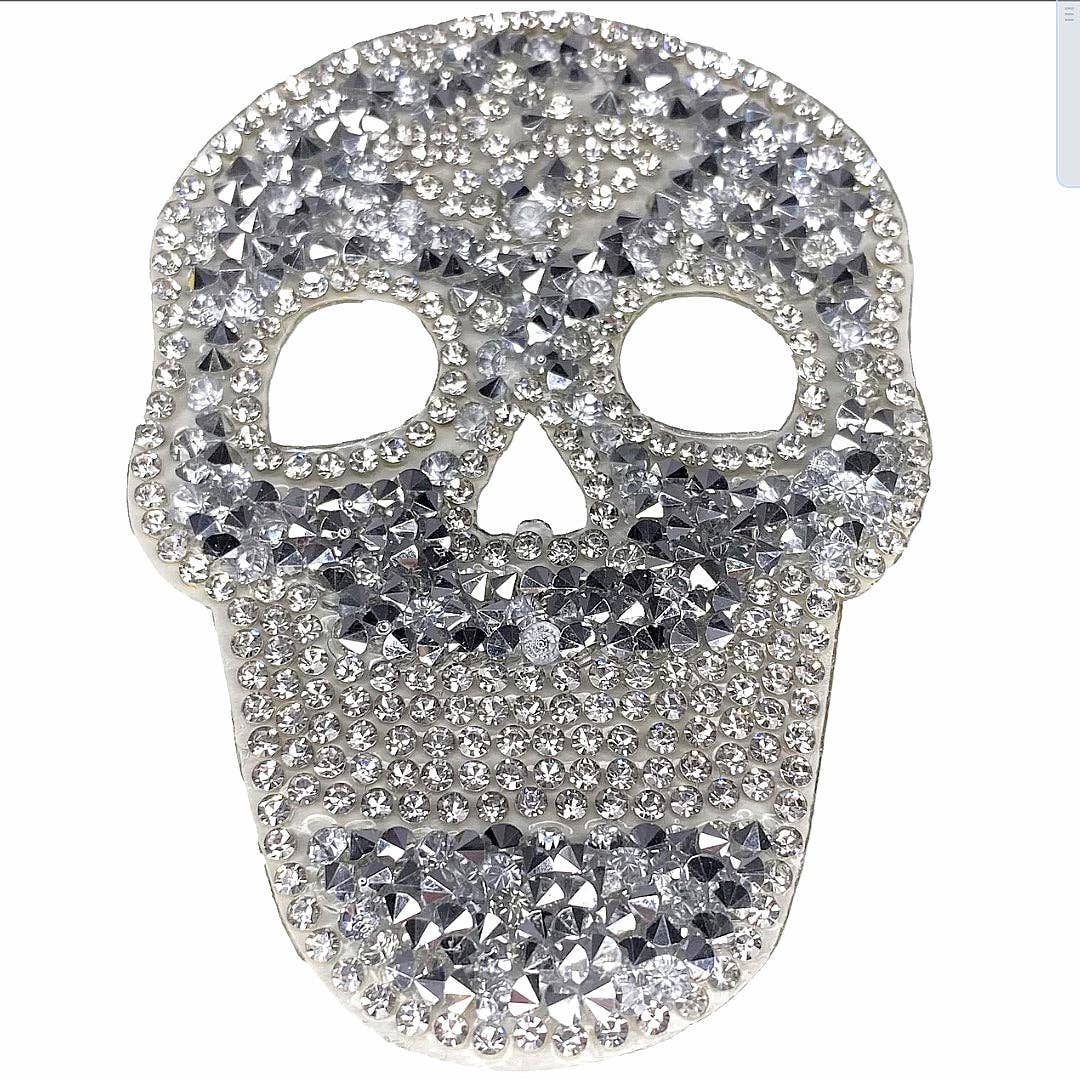 Scratch Decor - Skull Rhinestone Iron On Patches: Silver
