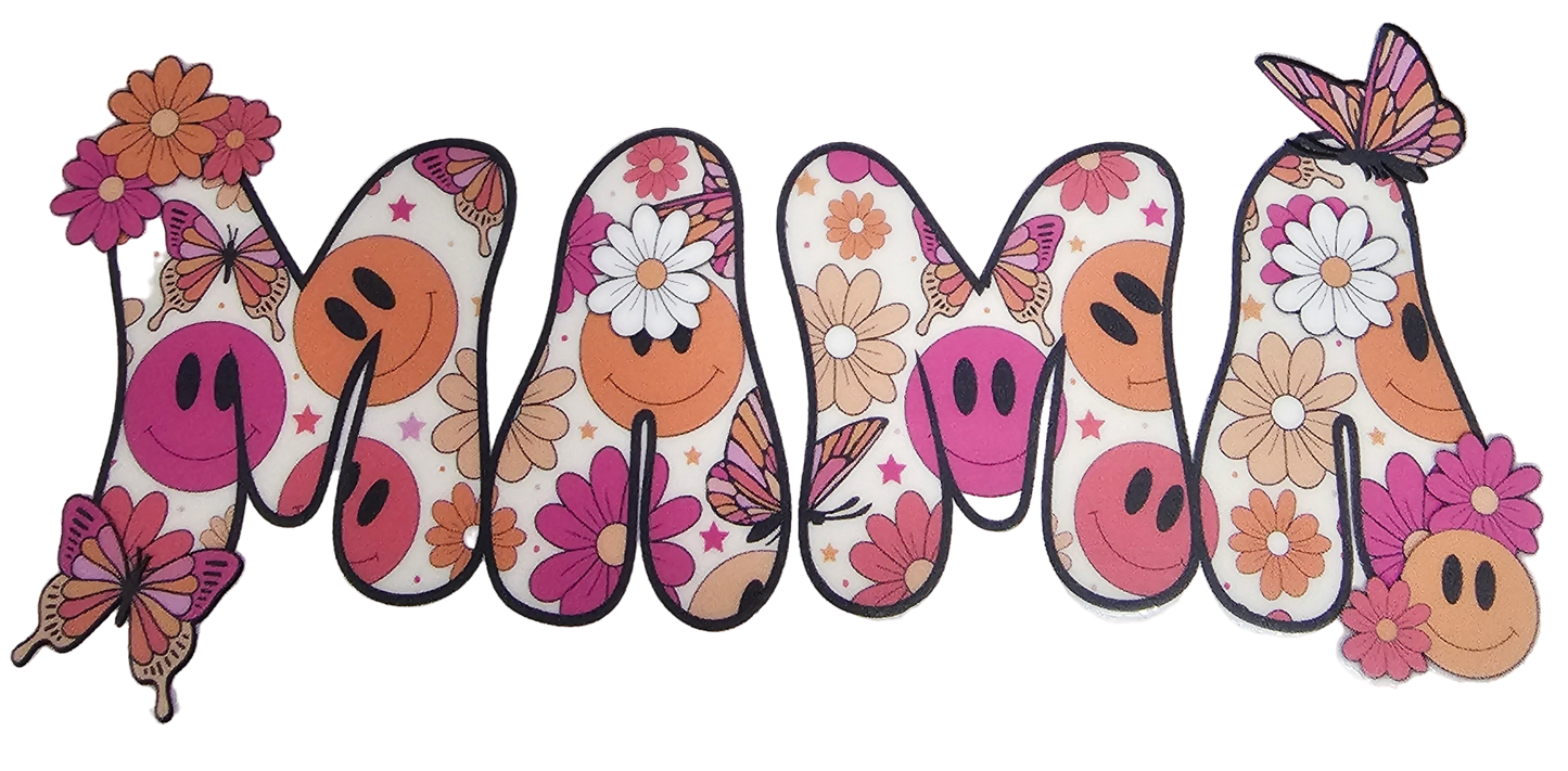 Scratch Decor - "Retro Smiley MAMA Butterfly" UV Transfers