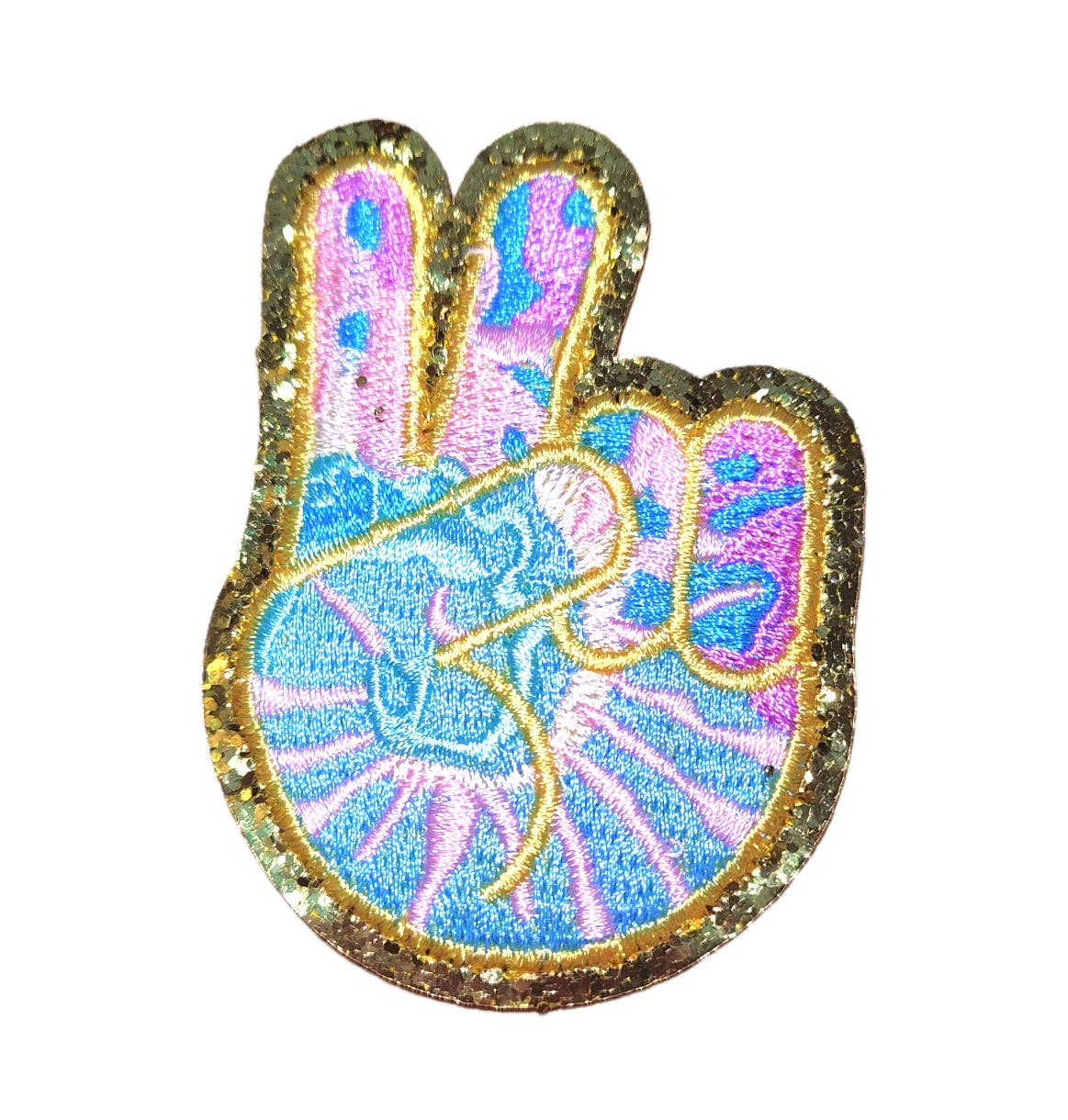 Scratch Decor - Peace Finger Gold Glitter Iron On Patch