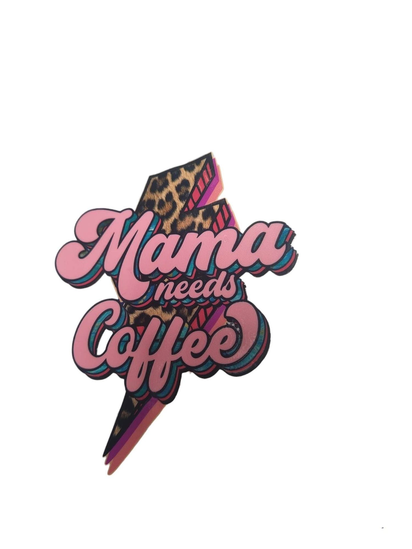 Scratch Decor - "Mama Needs Coffee Cheetah Lightning Bolt" UV Transfers