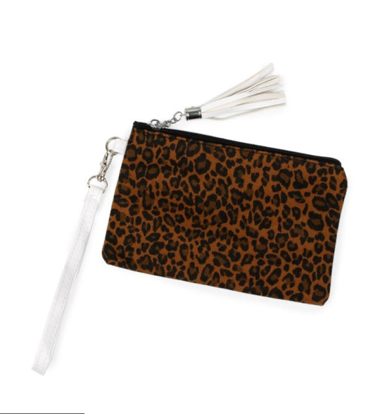 Animal Print Canvas Wristlet With Tassel Zip Closure