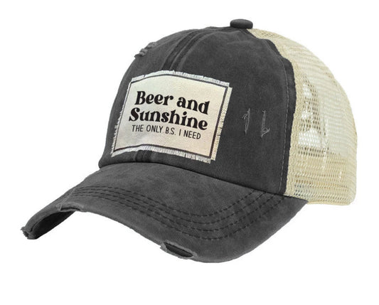 "Beer and Sunshine" - Vintage Distressed Trucker Adult Hat