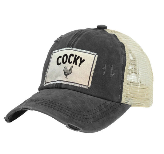 "Cocky" Vintage Distressed Trucker Adult Hat