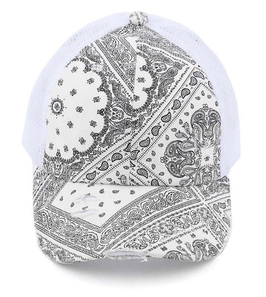 Paisley Print Criss Cross Ponytail Cap