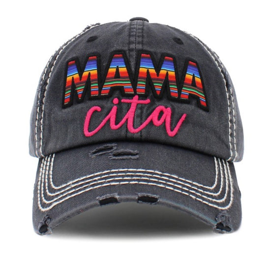 "Mamacita" Vintage Distressed Embroidered Baseball Cap.